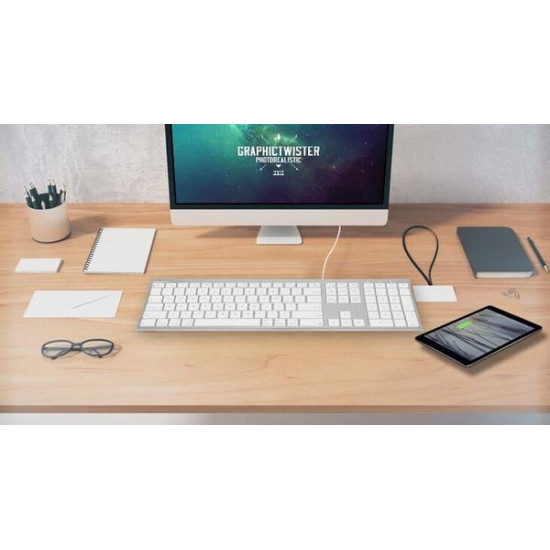MACALLY Aluminum Ultra Slim USB Wired keyboard for Mac and PC