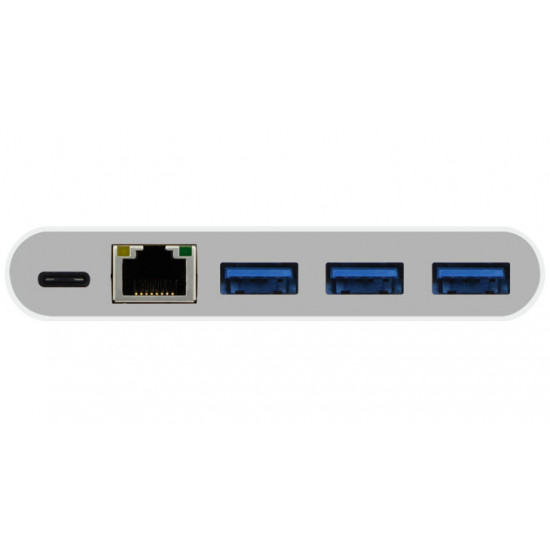 MACALLY USB-C to USB-A Hub with USB-C Charge and Ethernet Ports
