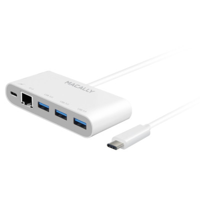 MACALLY USB-C to USB-A Hub with USB-C Charge and Ethernet Ports