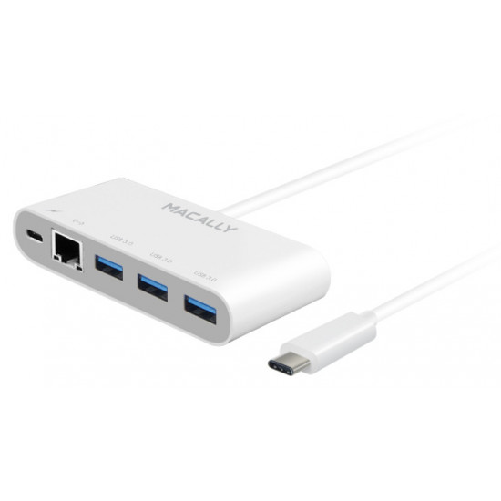 MACALLY USB-C to USB-A Hub with USB-C Charge and Ethernet Ports