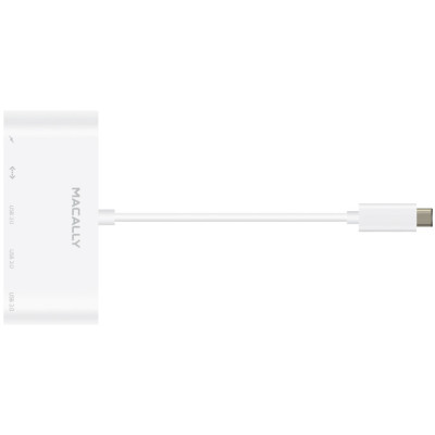 MACALLY USB-C to USB-A Hub with USB-C Charge and Ethernet Ports