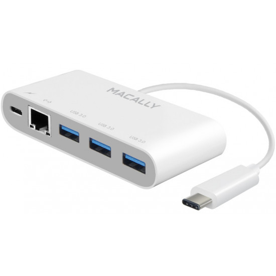 MACALLY USB-C to USB-A Hub with USB-C Charge and Ethernet Ports